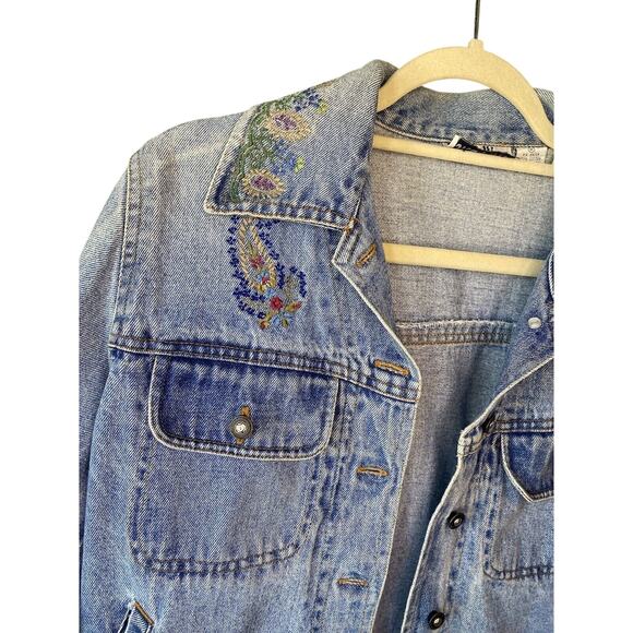 Vintage Jean Jacket Womens Size Medium Country Rodeo Western Paisley Denim Coat - Picture 5 of 11